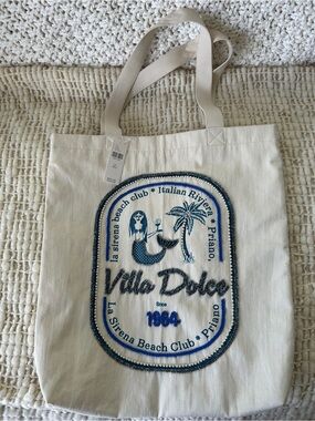 NWT Anthropologie Embroidered Beaded Canvas Market Tote